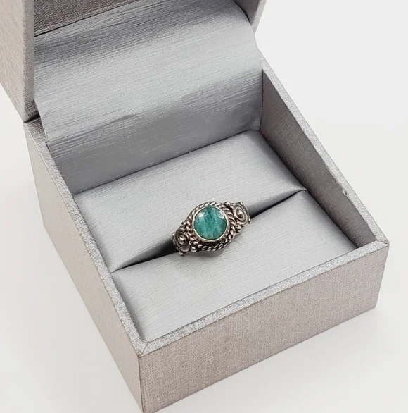 Natural Round Socoto Emerald Solitaire Artisan Ring in Sterling Silver 1.25 ctw